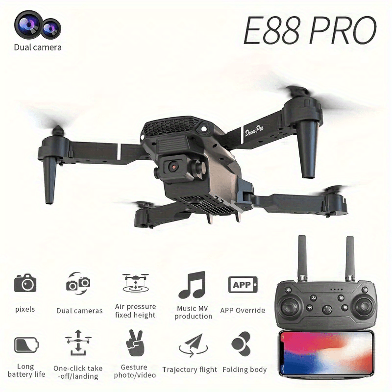 E88 Drone with Dual HD Cameras, Rechargeable Battery